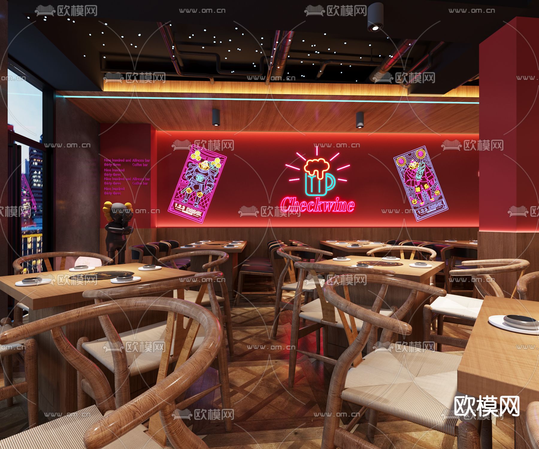 现代火锅店免费3d模型下载（渲染图2）