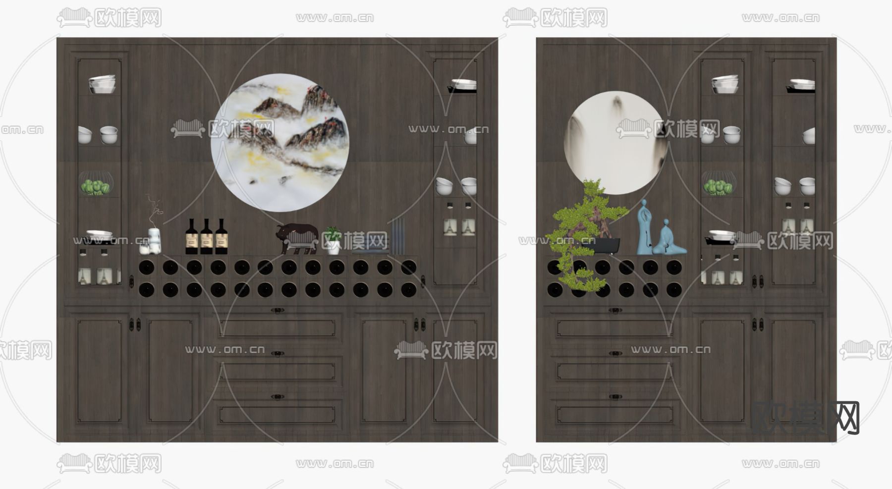 新中式实木酒柜su模型下载（渲染图2）