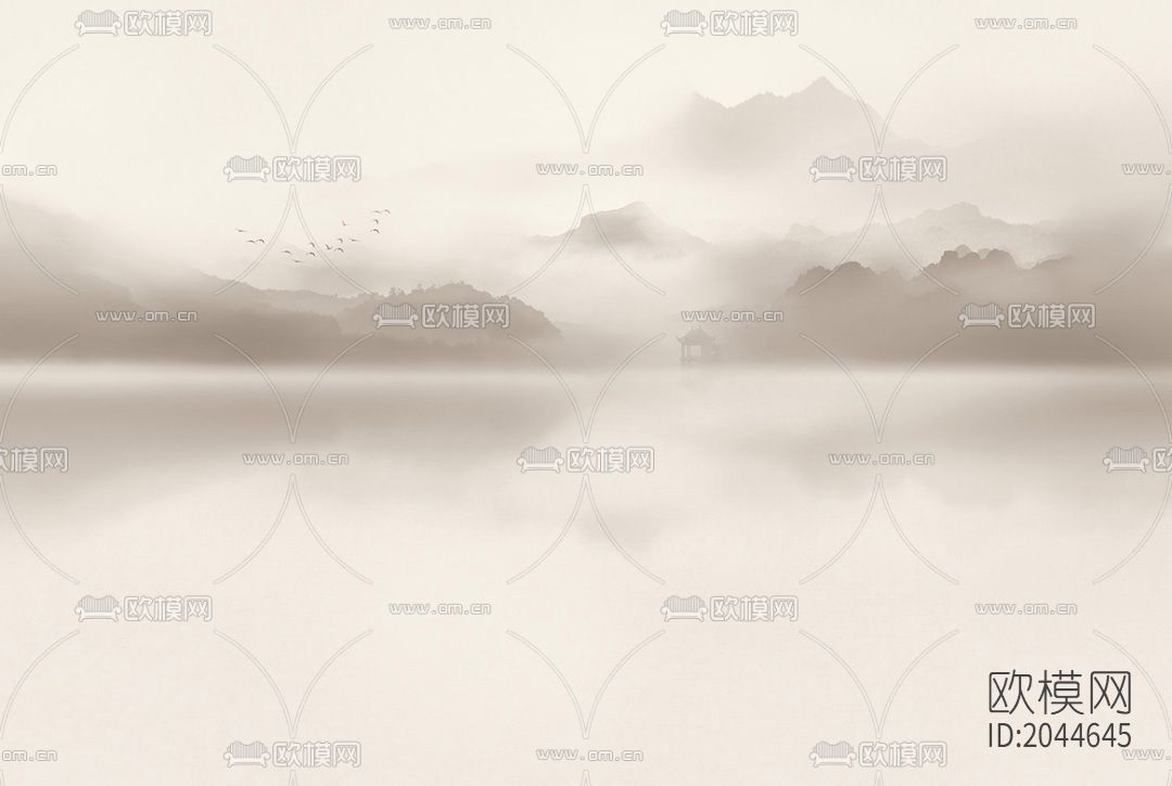 山水写意壁画壁纸下载（渲染图2）