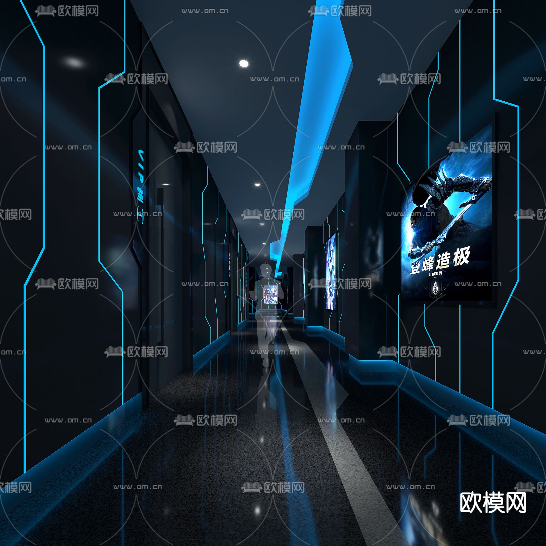 现代电影院走道免费3d模型下载（渲染图1）