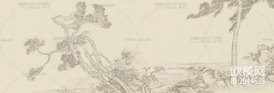 中式松树壁画壁纸