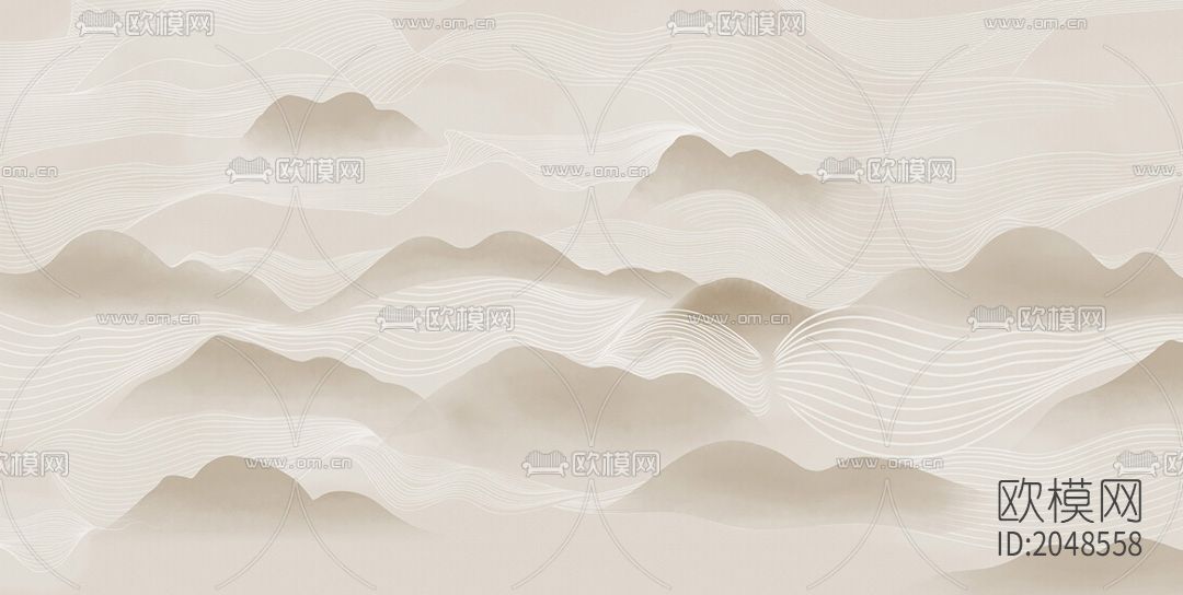 中式山水云海线条壁画壁纸下载（渲染图5）