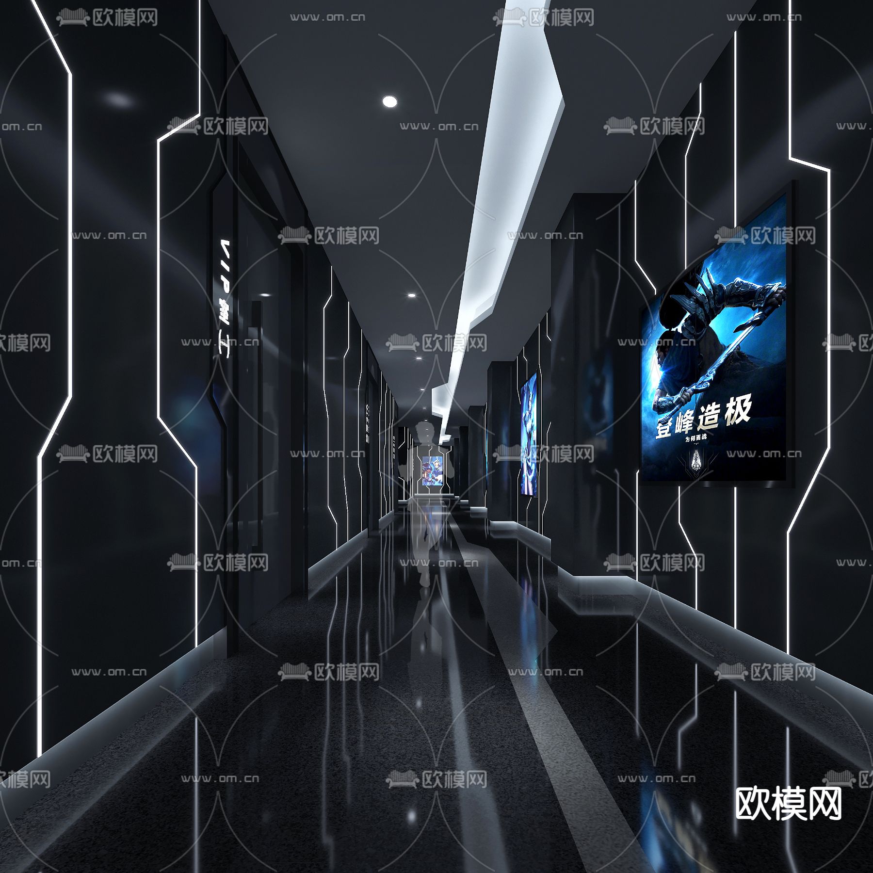 现代电影院走道免费3d模型下载（渲染图2）