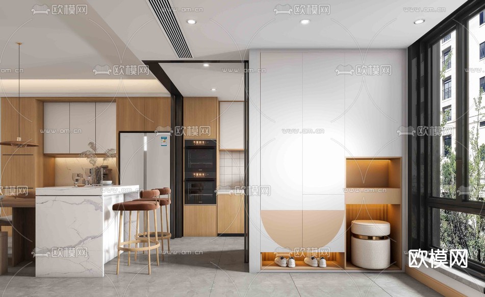 现代客餐厅免费3d模型下载(渲染图2)
