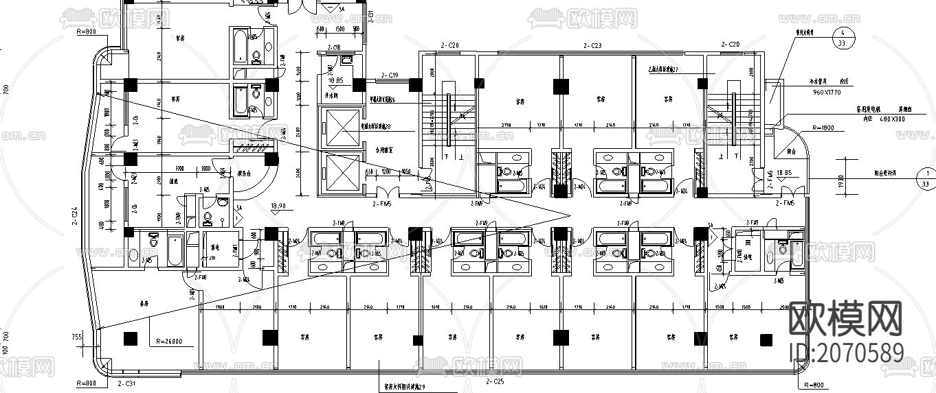 民航宾馆cad施工图下载（渲染图2）