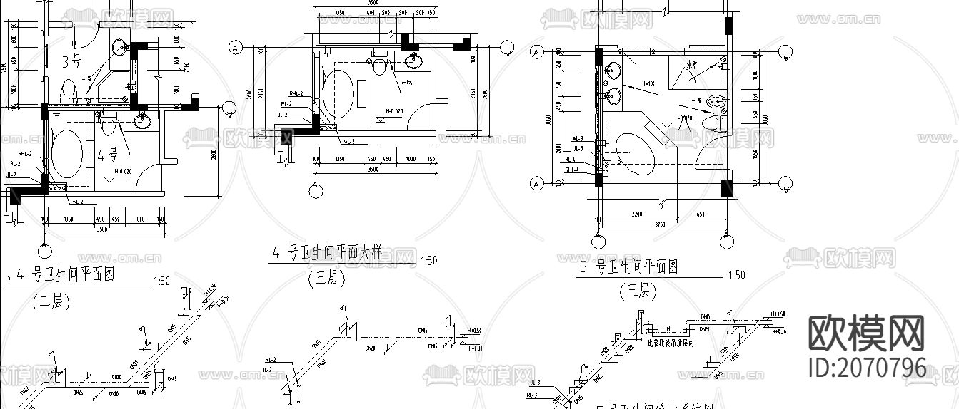 卫生间排水cad施工图