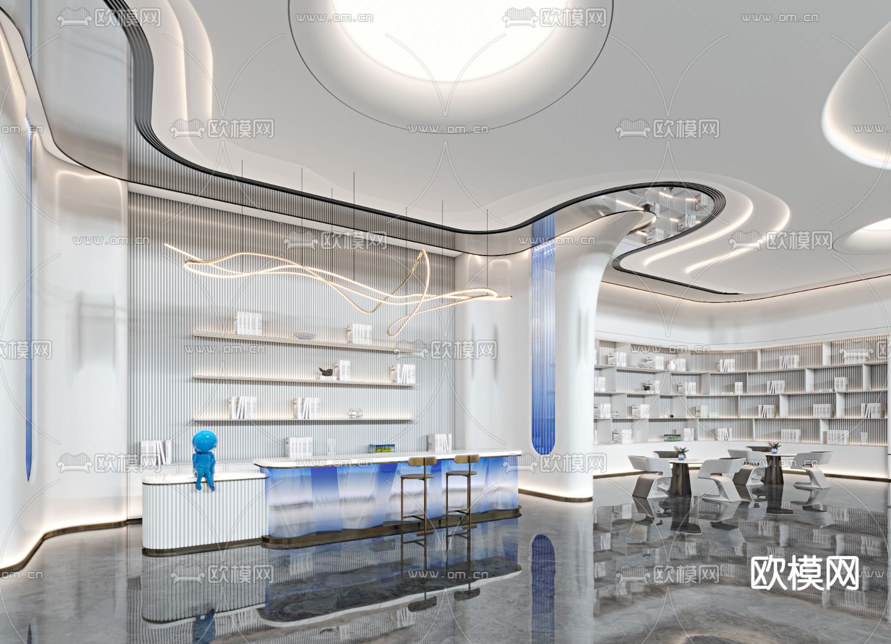 现代售楼处洽谈区3d模型下载（渲染图1）