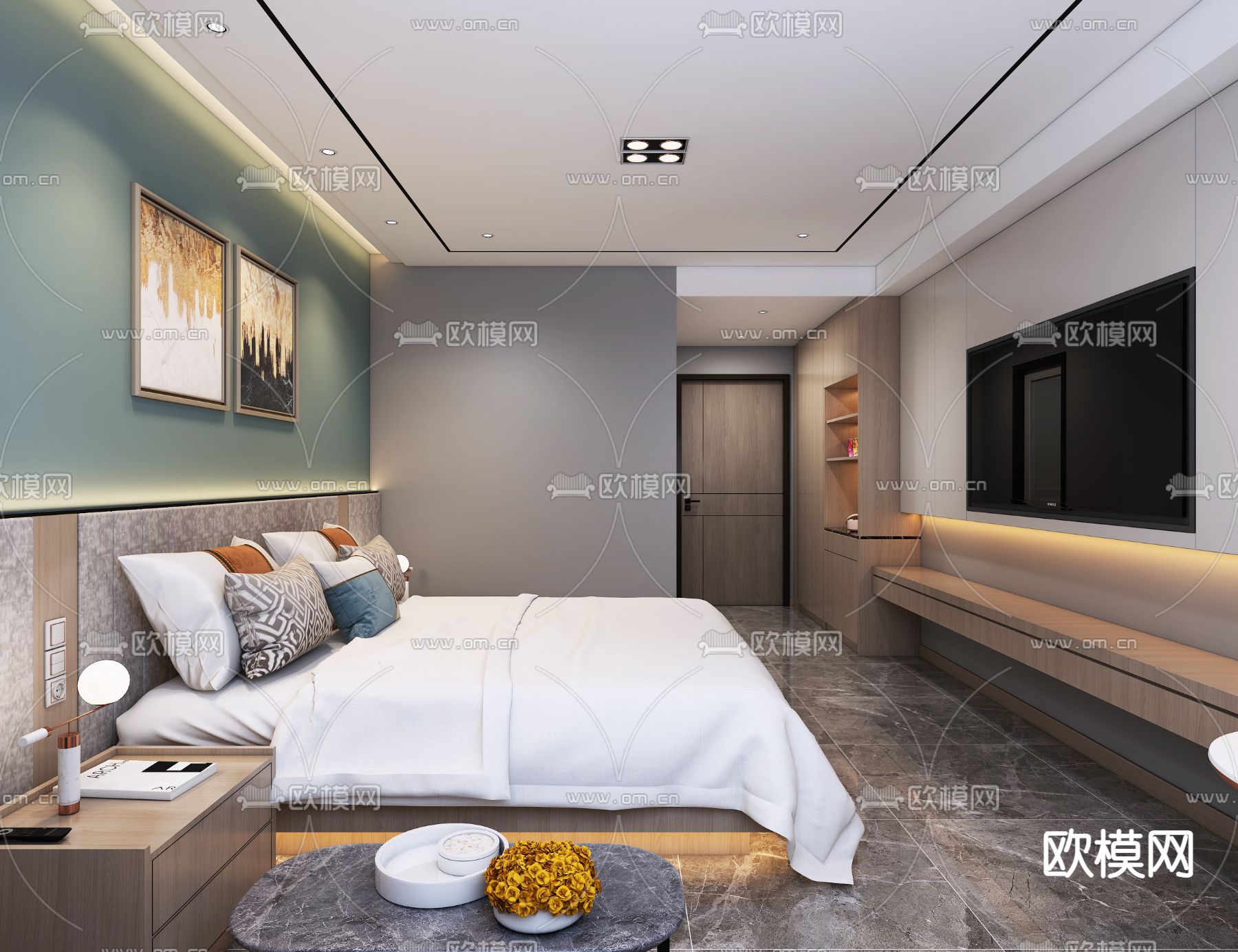 现代酒店客房免费3d模型下载（渲染图2）