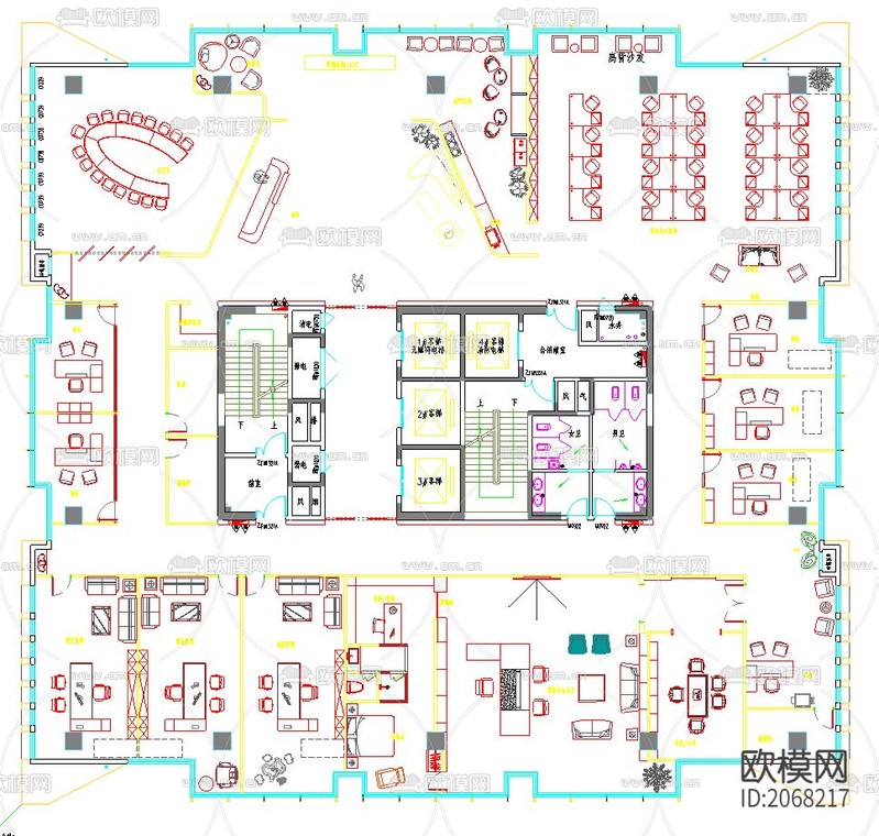 办公室平面cad施工图-免费3dmax模型库-欧模网