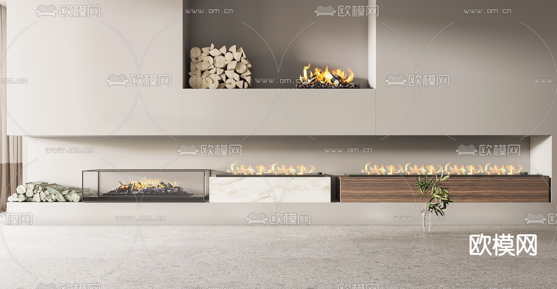 现代壁炉3d模型下载