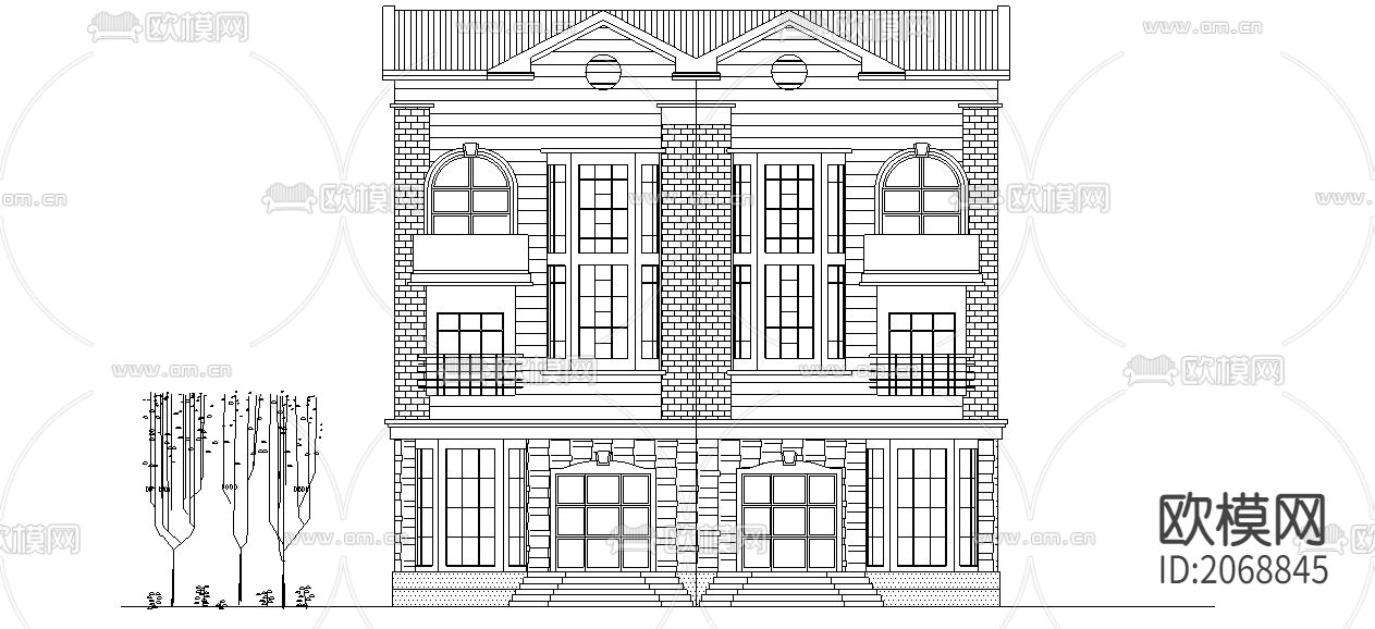 别墅cad平面布置图下载（渲染图2）