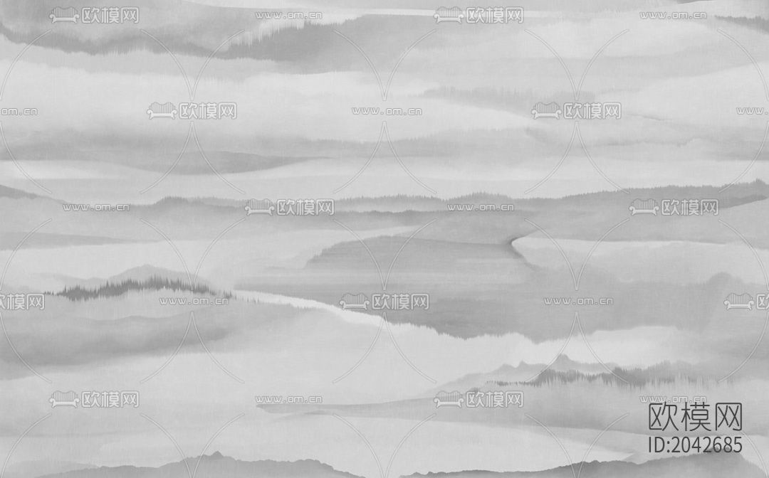 手绘山水意境抽象壁画壁纸背景墙下载（渲染图2）