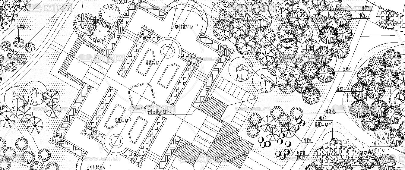 小区公园绿化cad施工图下载（渲染图1）