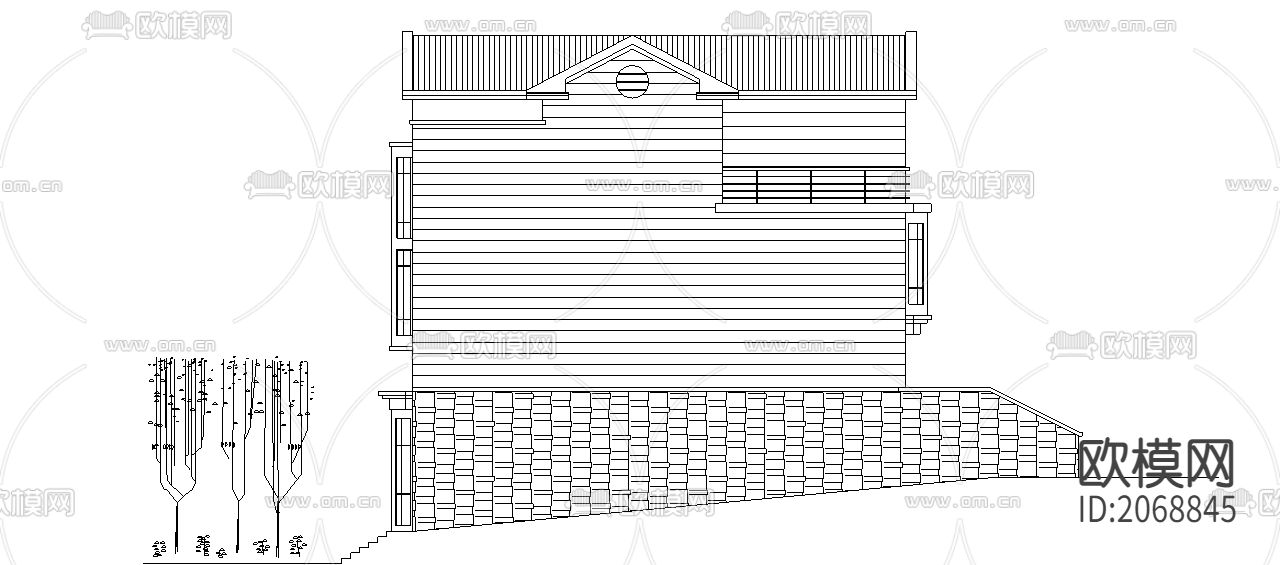 别墅cad平面布置图下载（渲染图1）