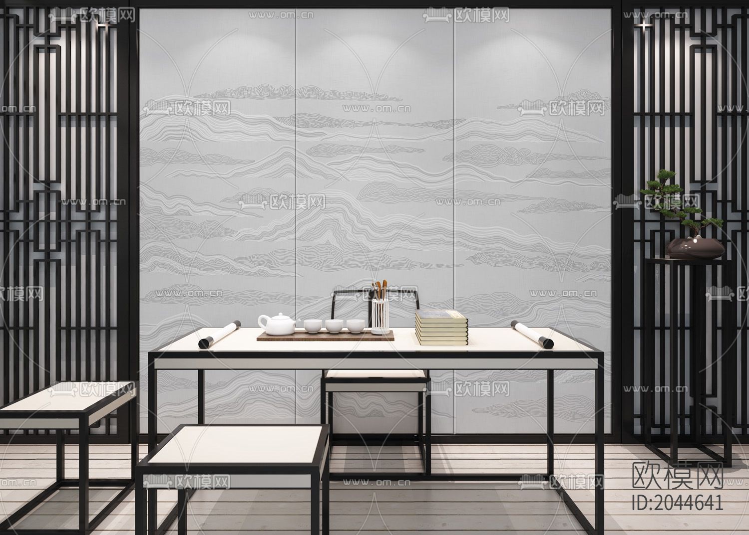 山水线条壁画壁纸下载（渲染图3）