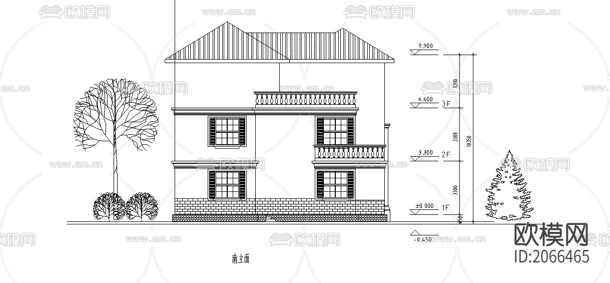 别墅大平立剖CAD施工图下载（渲染图1）
