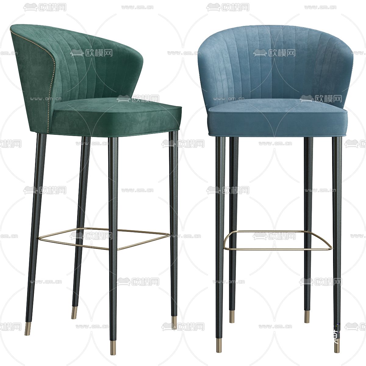 简欧布艺吧台椅3d模型下载