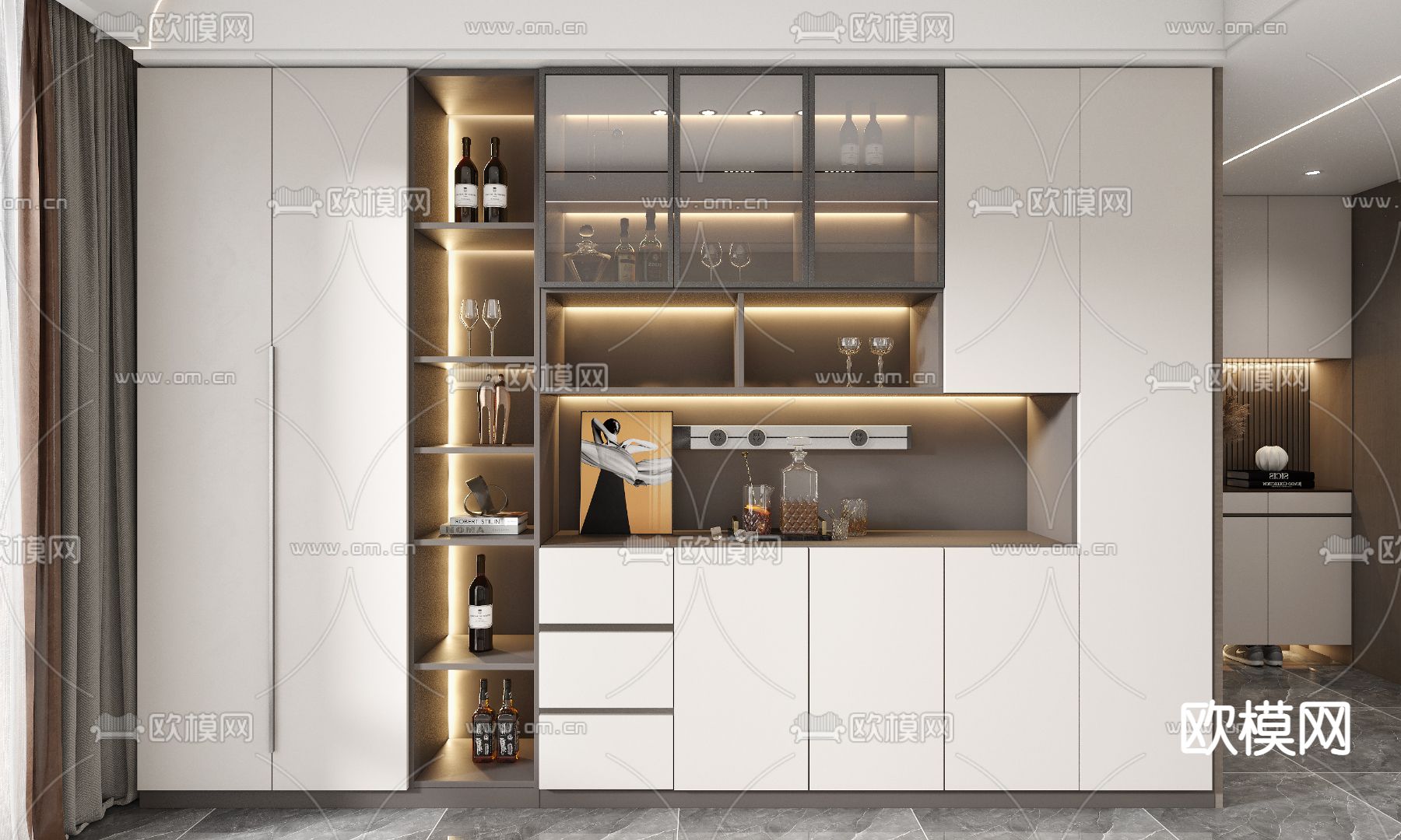 现代酒柜装饰柜3d模型下载