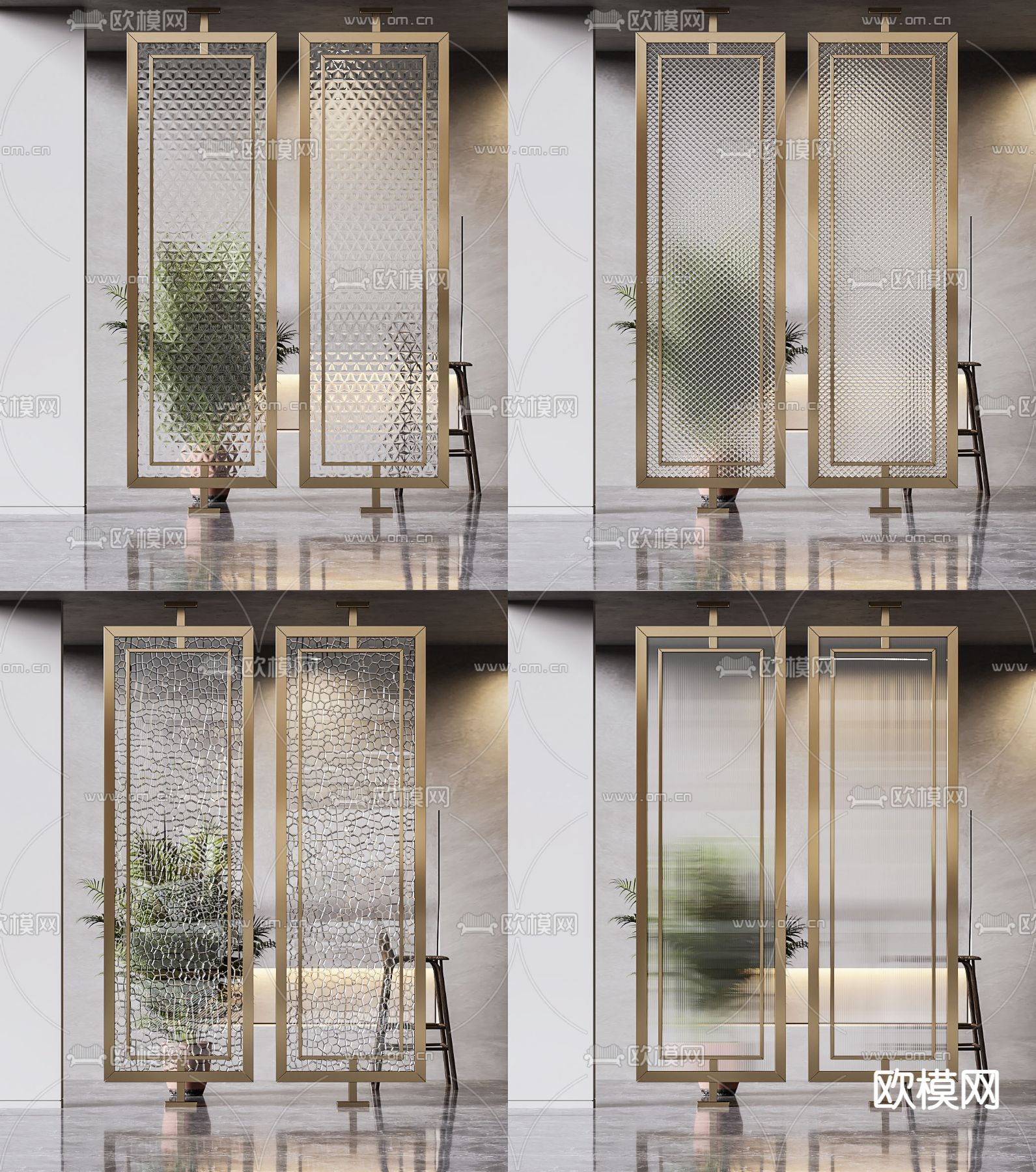 现代玻璃隔断屏风3d模型下载（渲染图1）
