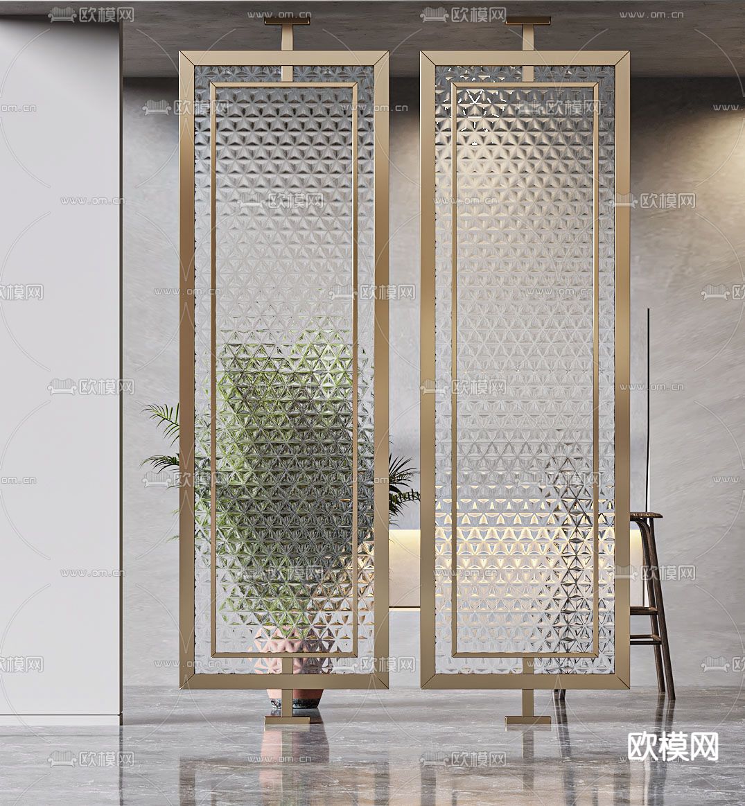 现代玻璃隔断屏风3d模型下载（渲染图2）