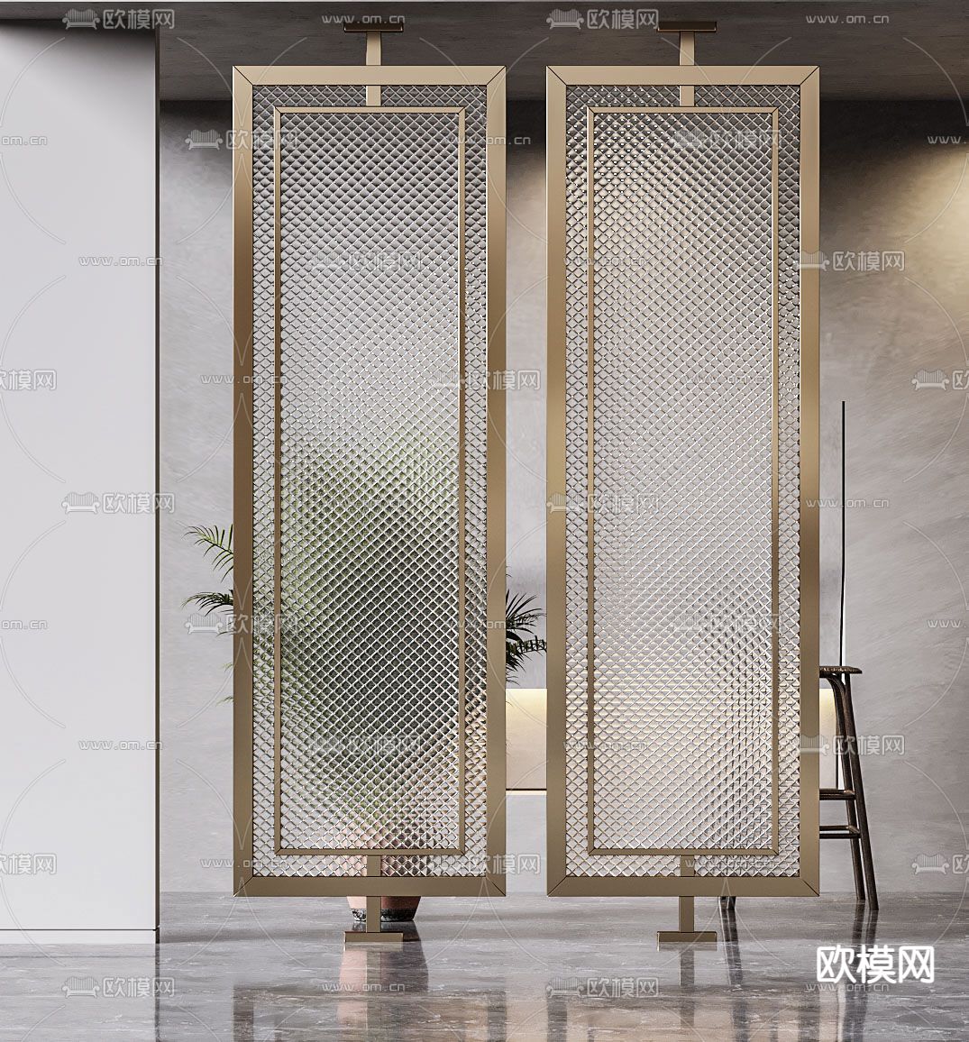现代玻璃隔断屏风3d模型下载（渲染图4）