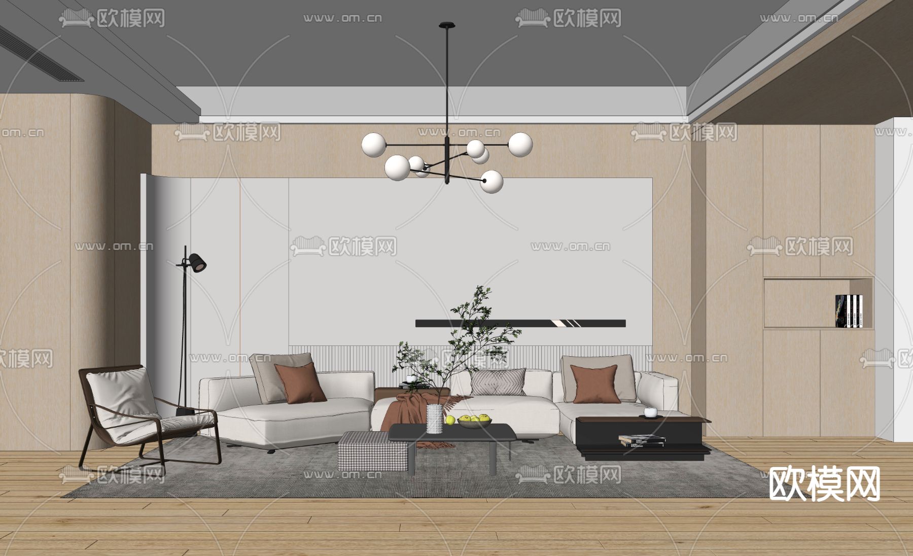 现代客厅su模型下载_ID：11908369_sketchup模型下载-欧模网