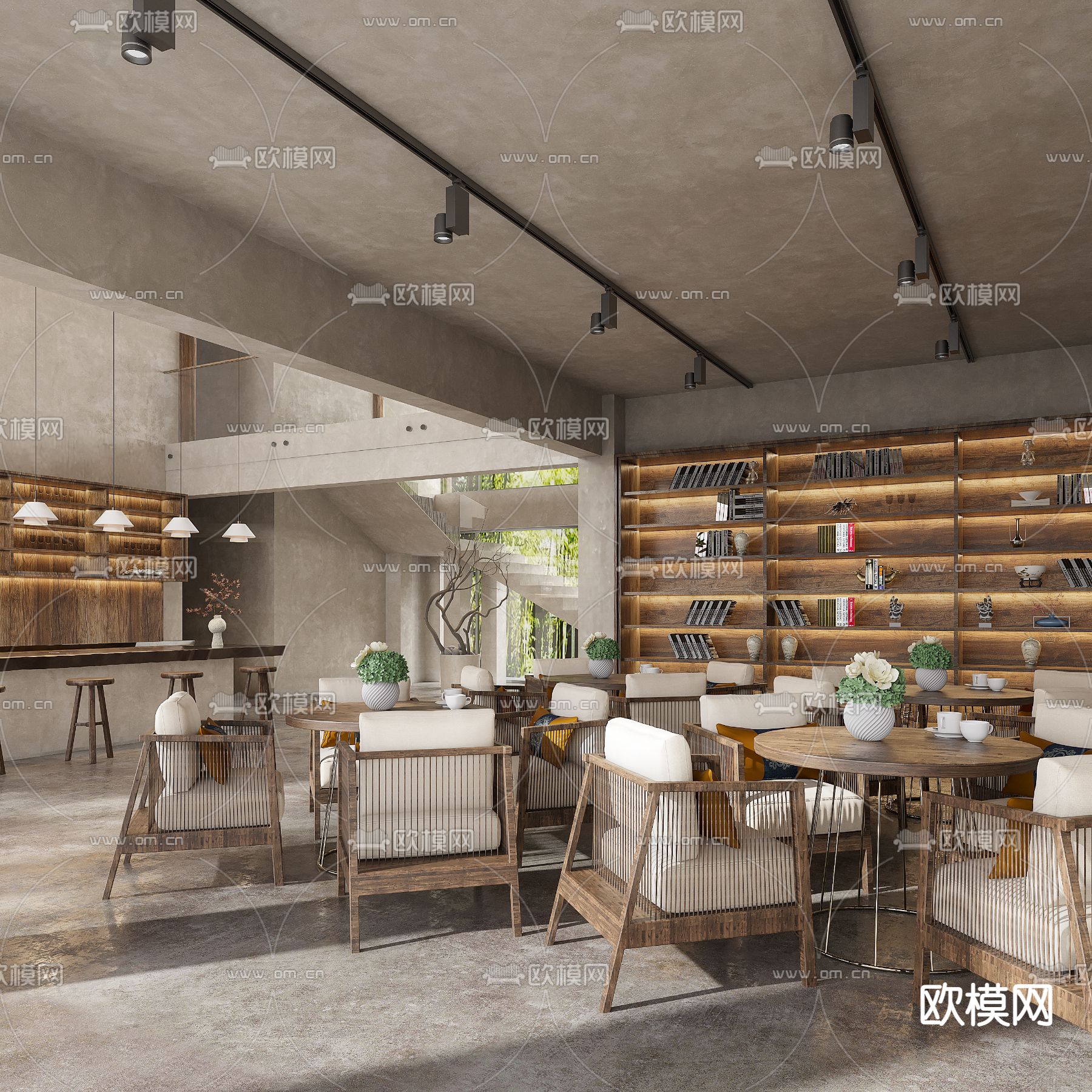 侘寂风民宿前台大厅3d模型下载_ID11904815_3dmax免费模型-欧模网