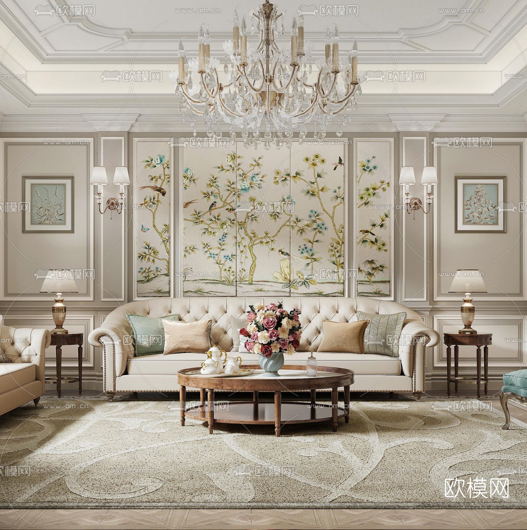 欧式轻奢客厅3d模型下载（渲染图3）