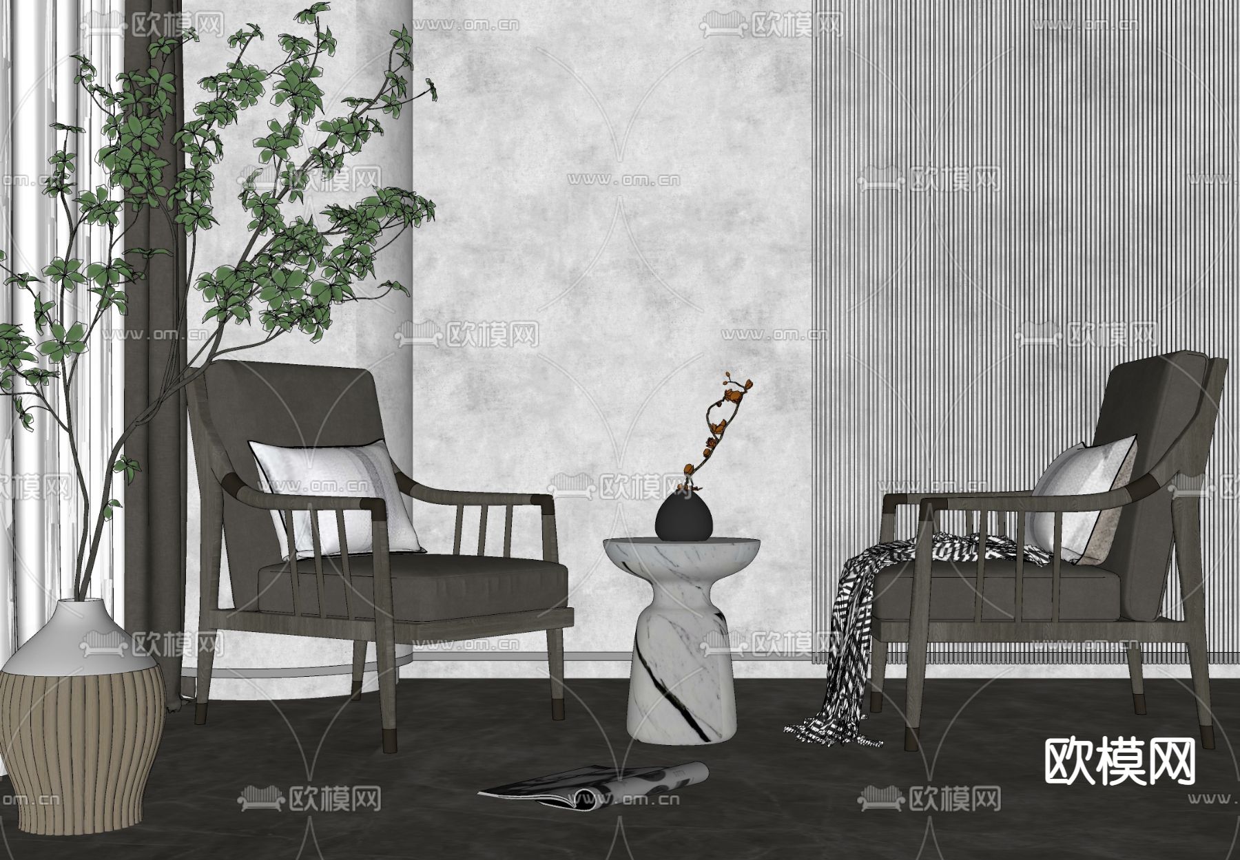 现代轻奢休闲椅su模型下载（渲染图2）