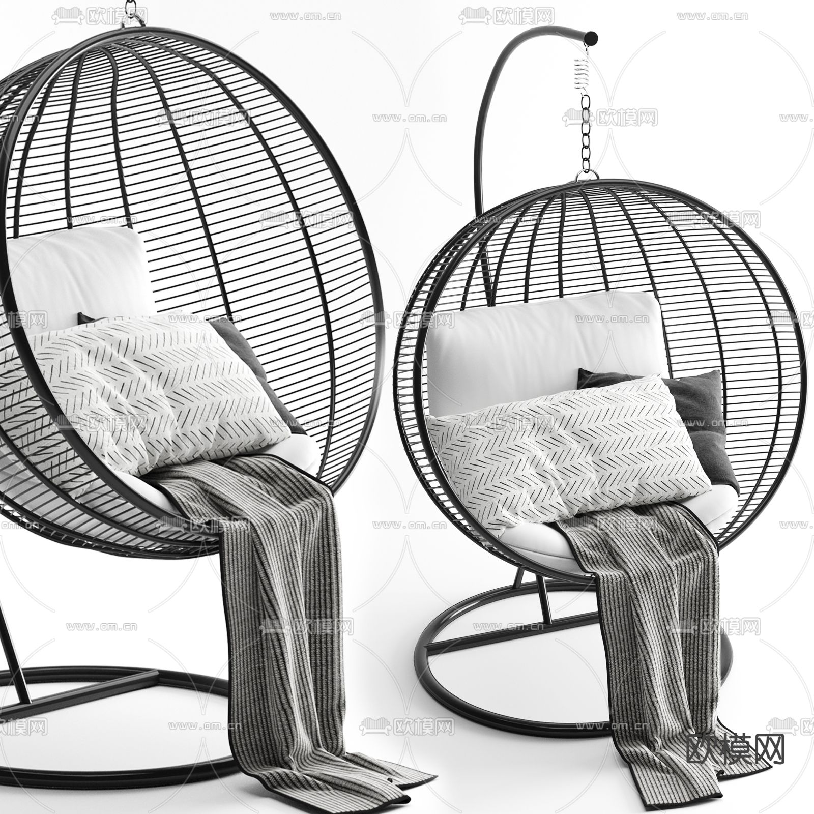 现代户外编织吊椅3d模型下载（渲染图1）