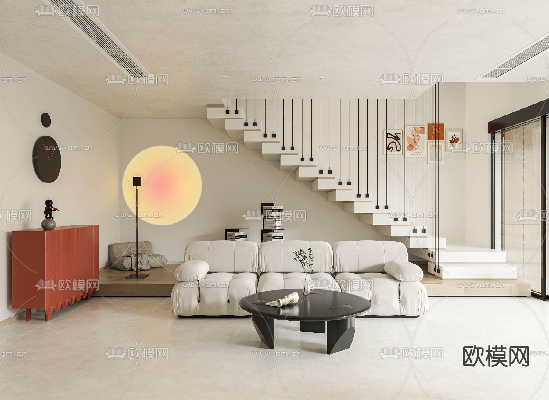 现代单身公寓客餐厅3d模型下载（渲染图1）