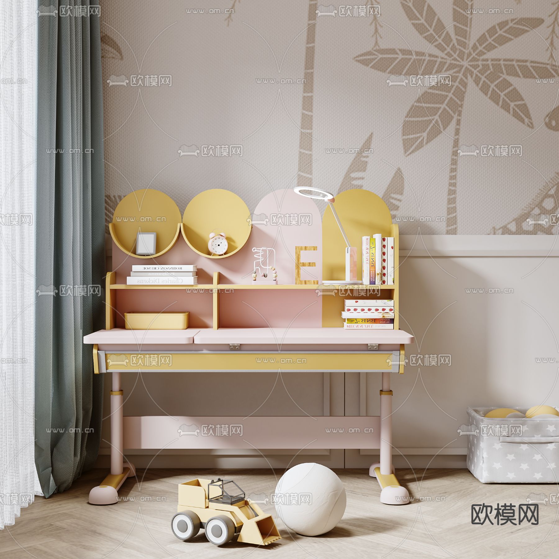 现代儿童学习桌3d模型下载