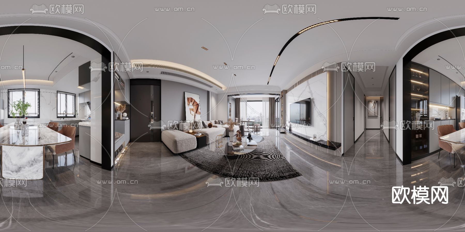 现代客餐厅cr全景3d模型