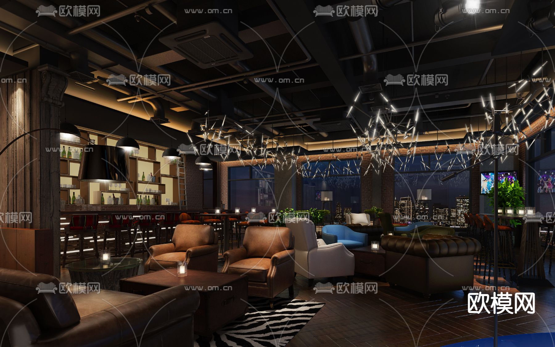 工业风酒吧免费3d模型下载