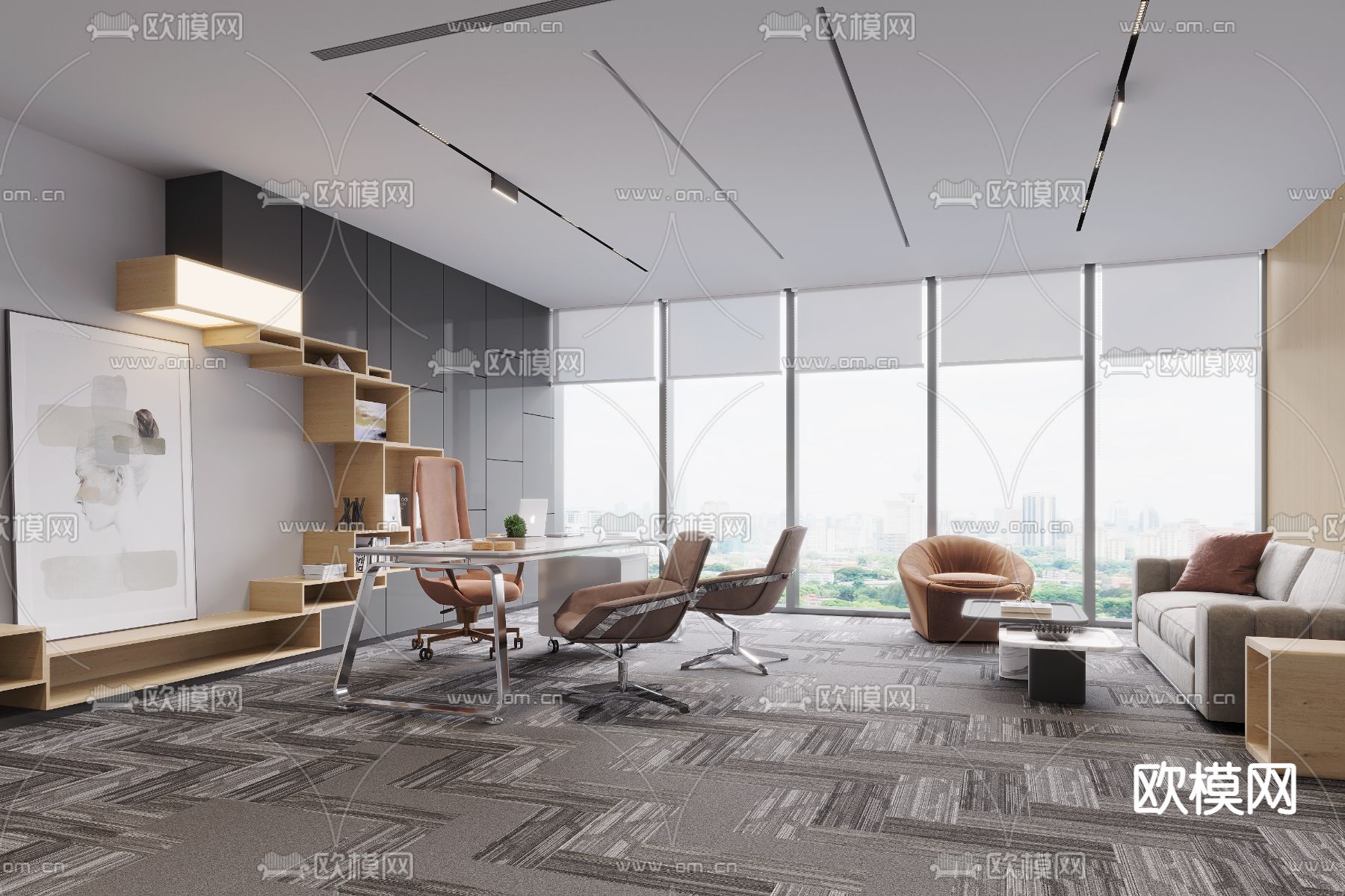 现代经理办公室su模型下载（渲染图1）