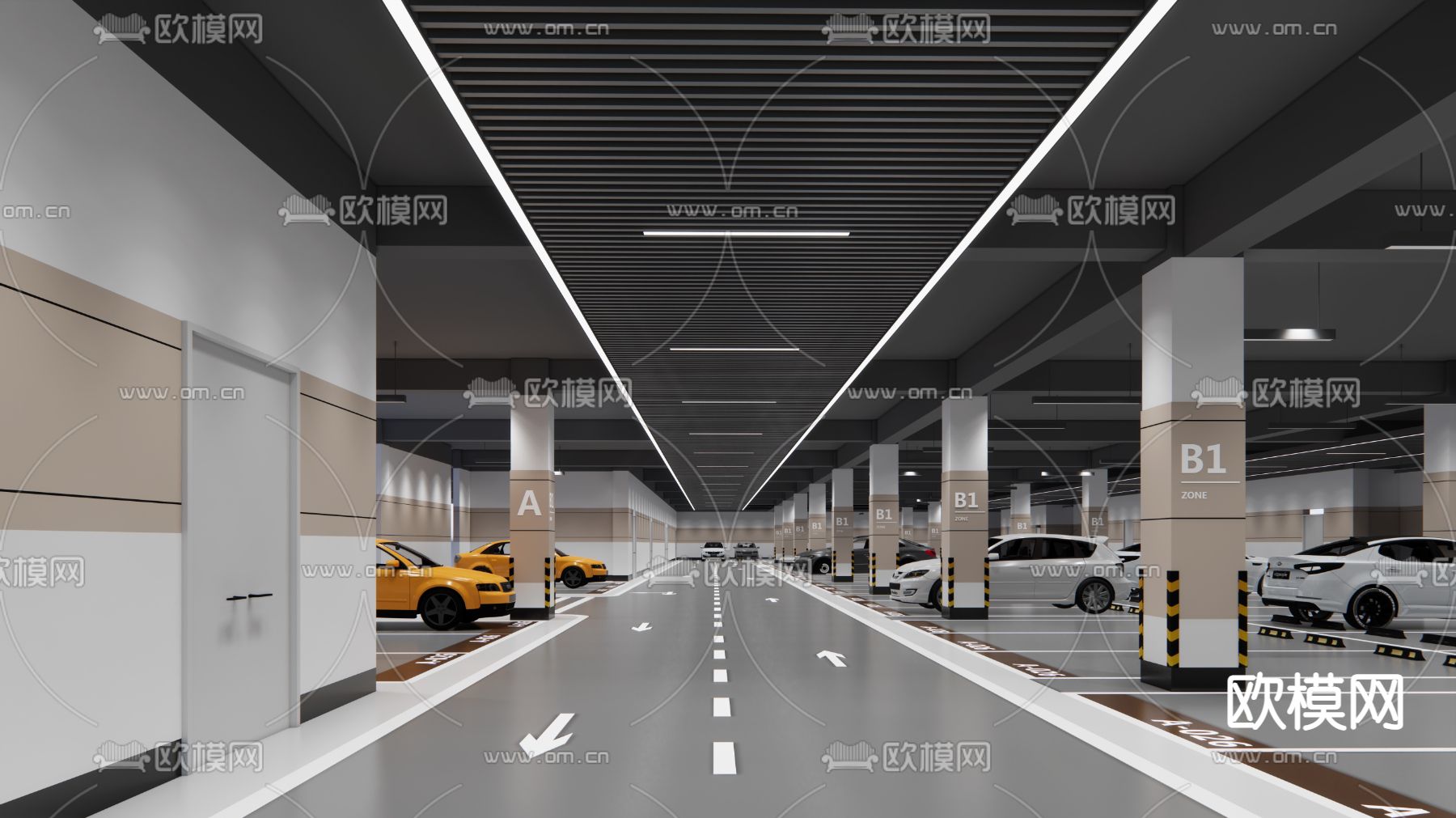 现代室内地下停车场su模型