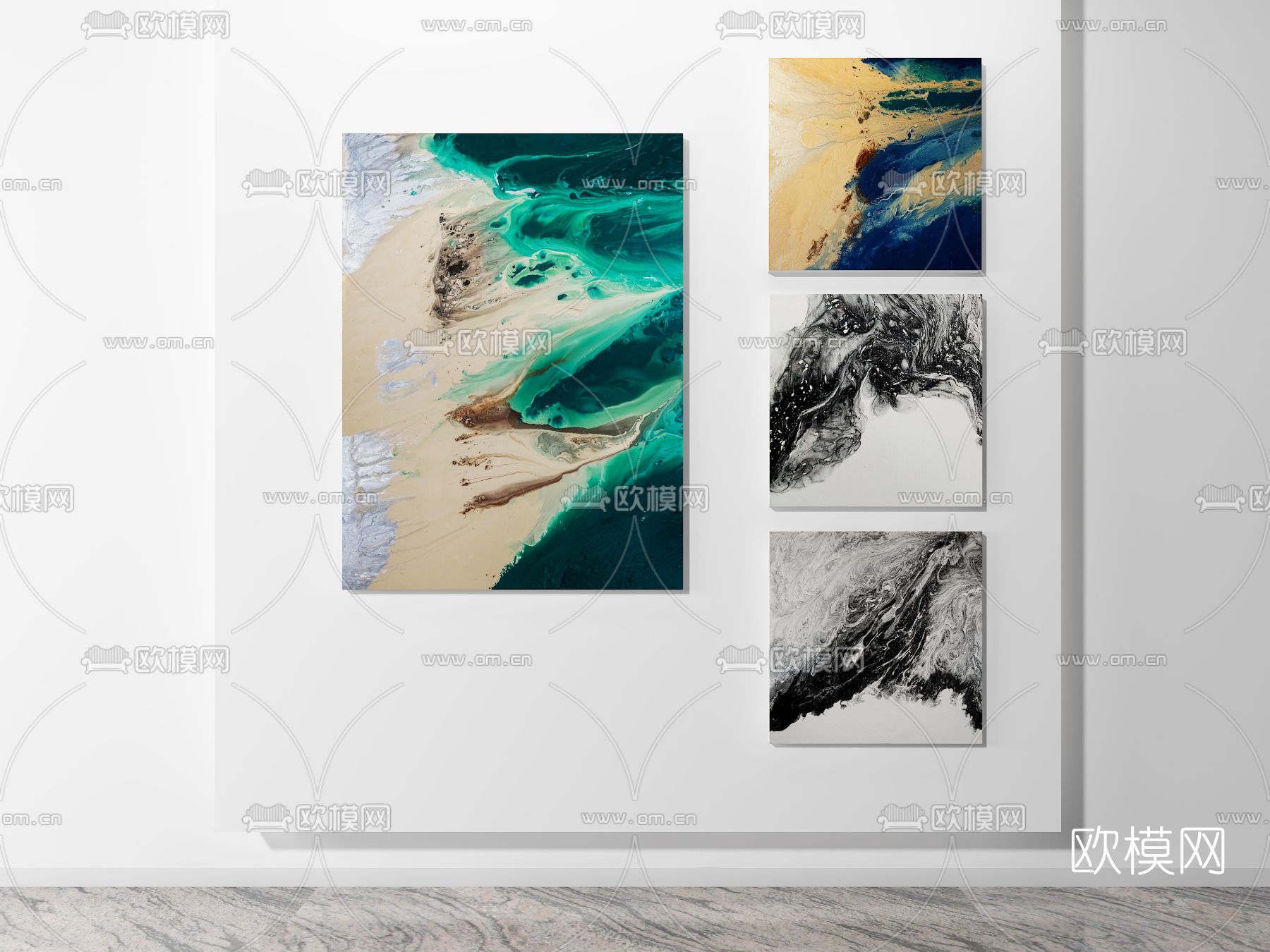现代抽象装饰挂画3d模型下载（渲染图2）