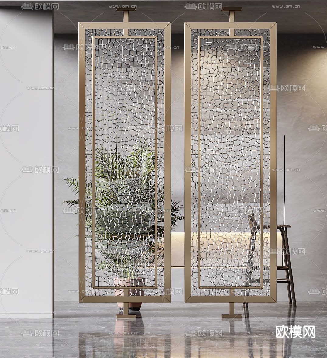 现代玻璃隔断屏风3d模型下载（渲染图3）