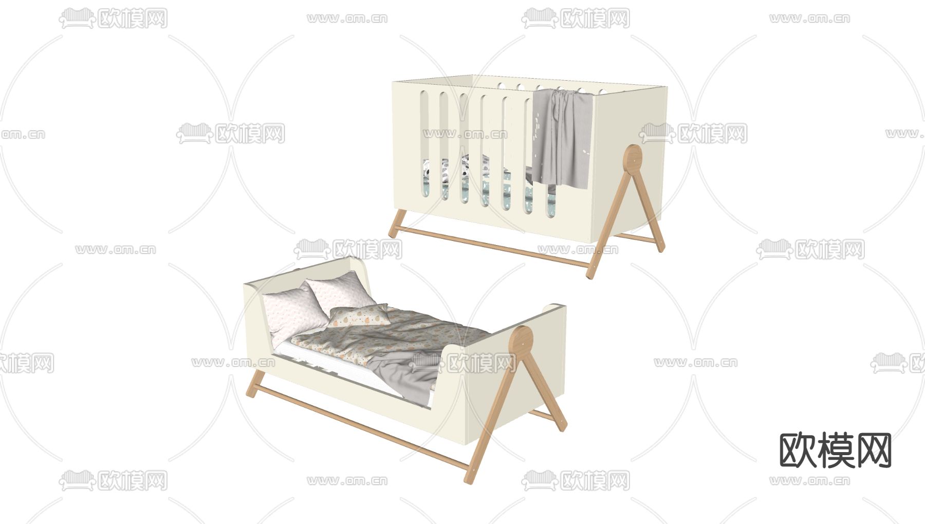 现代婴儿床su模型下载（渲染图1）