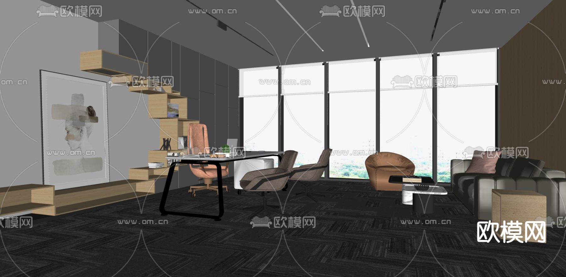 现代经理办公室su模型下载（渲染图2）