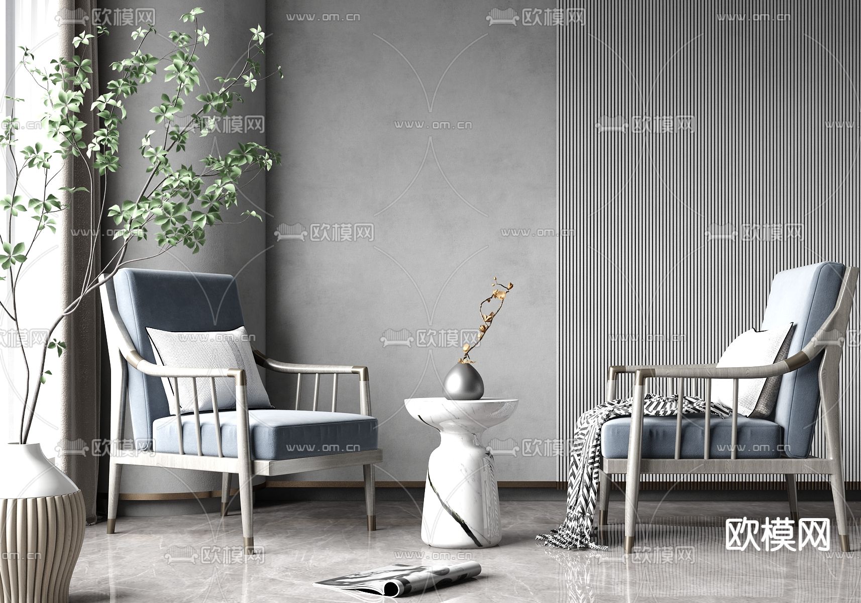 现代轻奢休闲椅su模型下载（渲染图1）