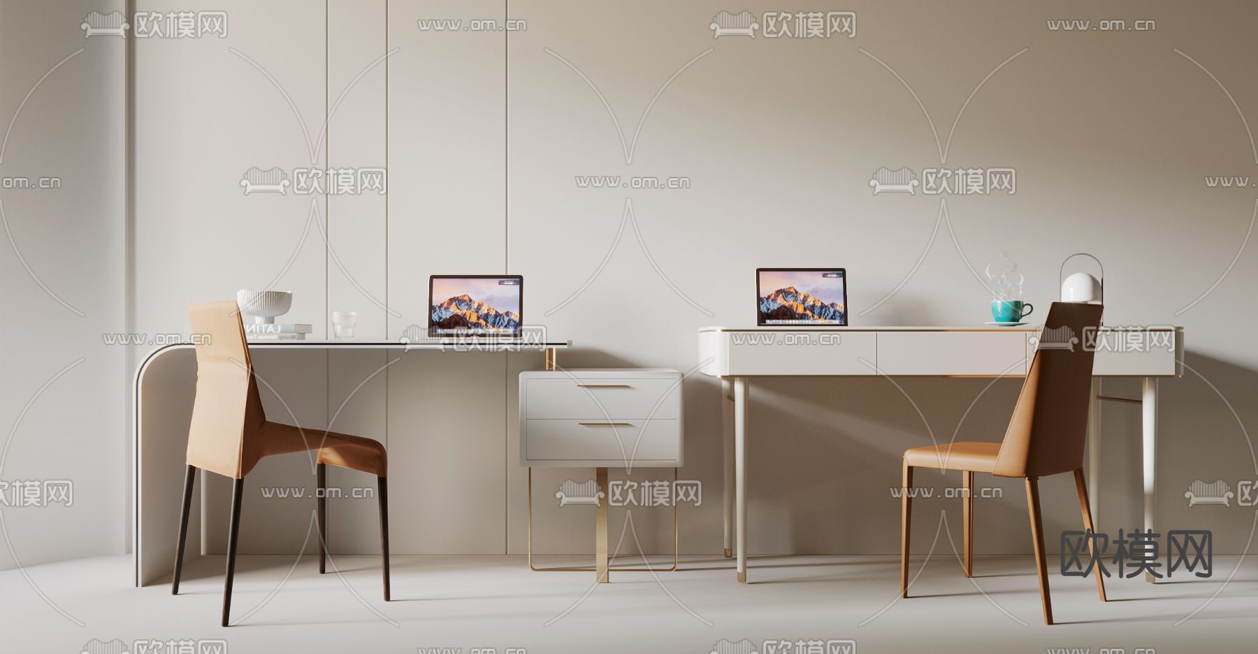 现代轻奢书桌椅3d模型下载