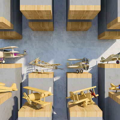  现代飞机积木玩具su模型 