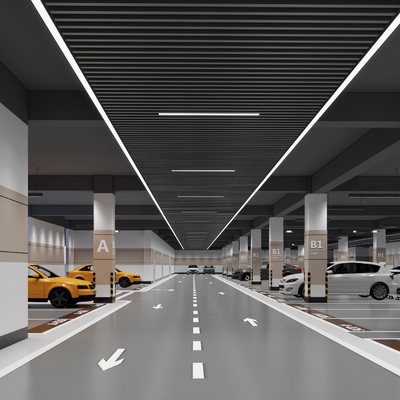  现代室内地下停车场su模型 