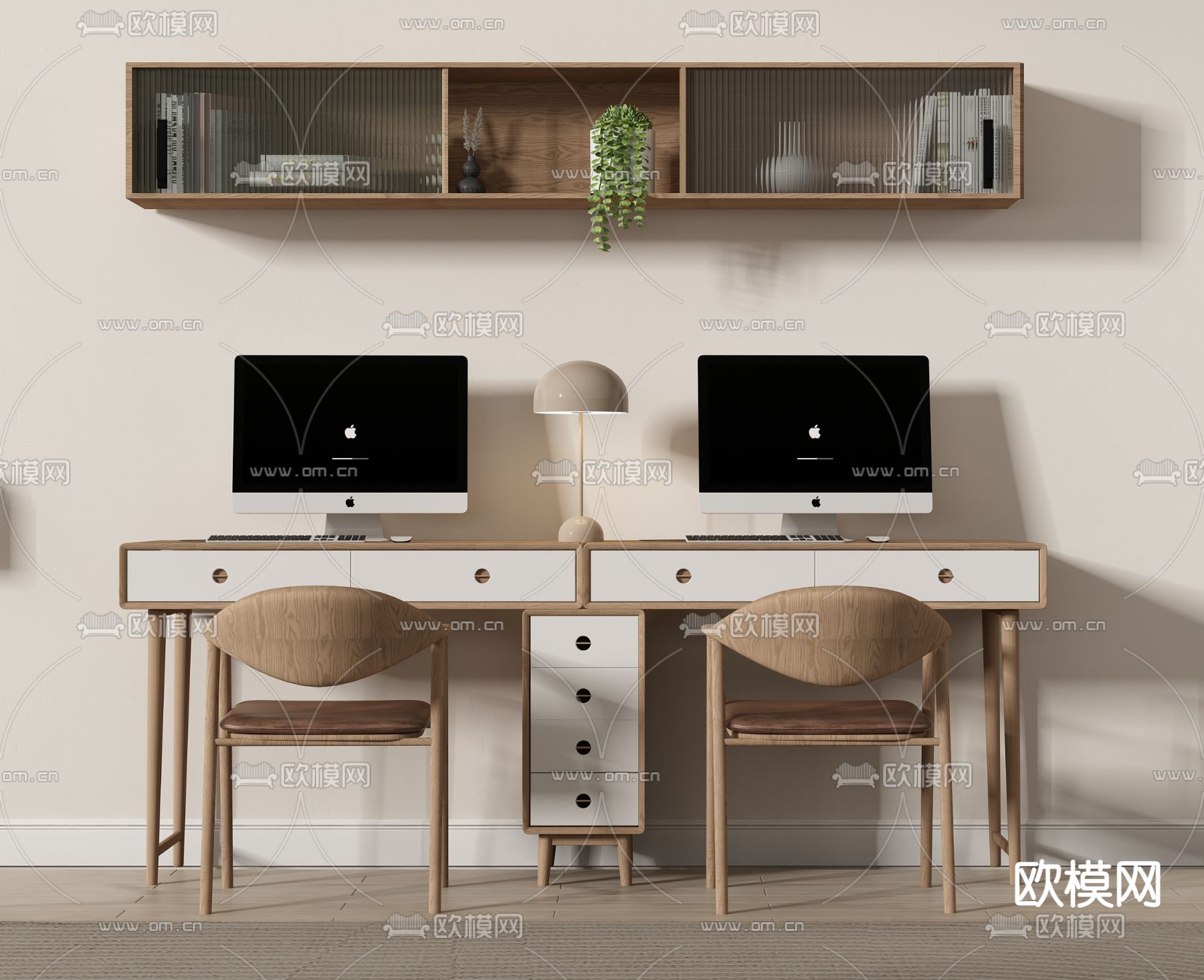 北欧双人书桌椅3d模型下载