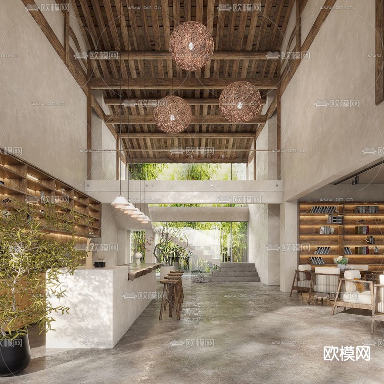 侘寂风民宿前台大厅3d模型下载_ID11904815_3dmax免费模型-欧模网