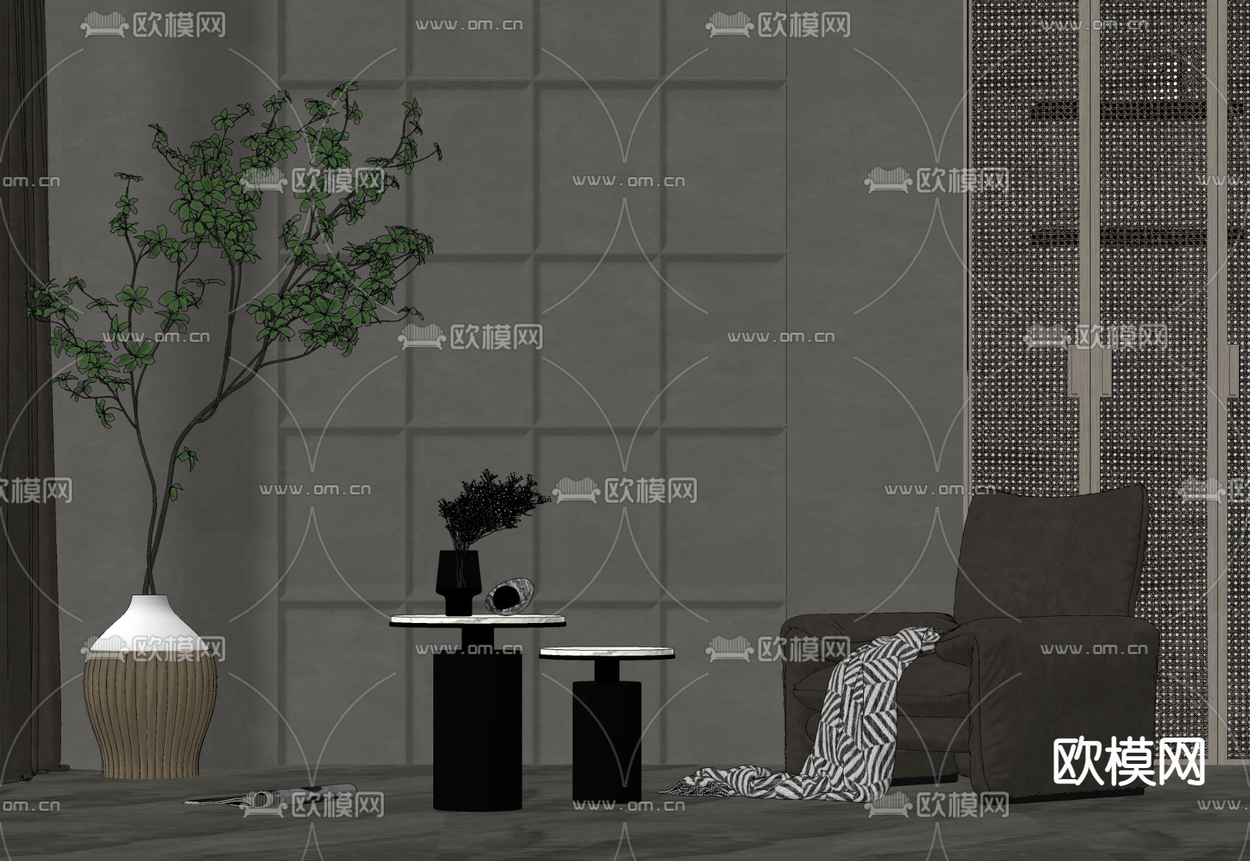 现代轻奢单人沙发su模型下载（渲染图2）