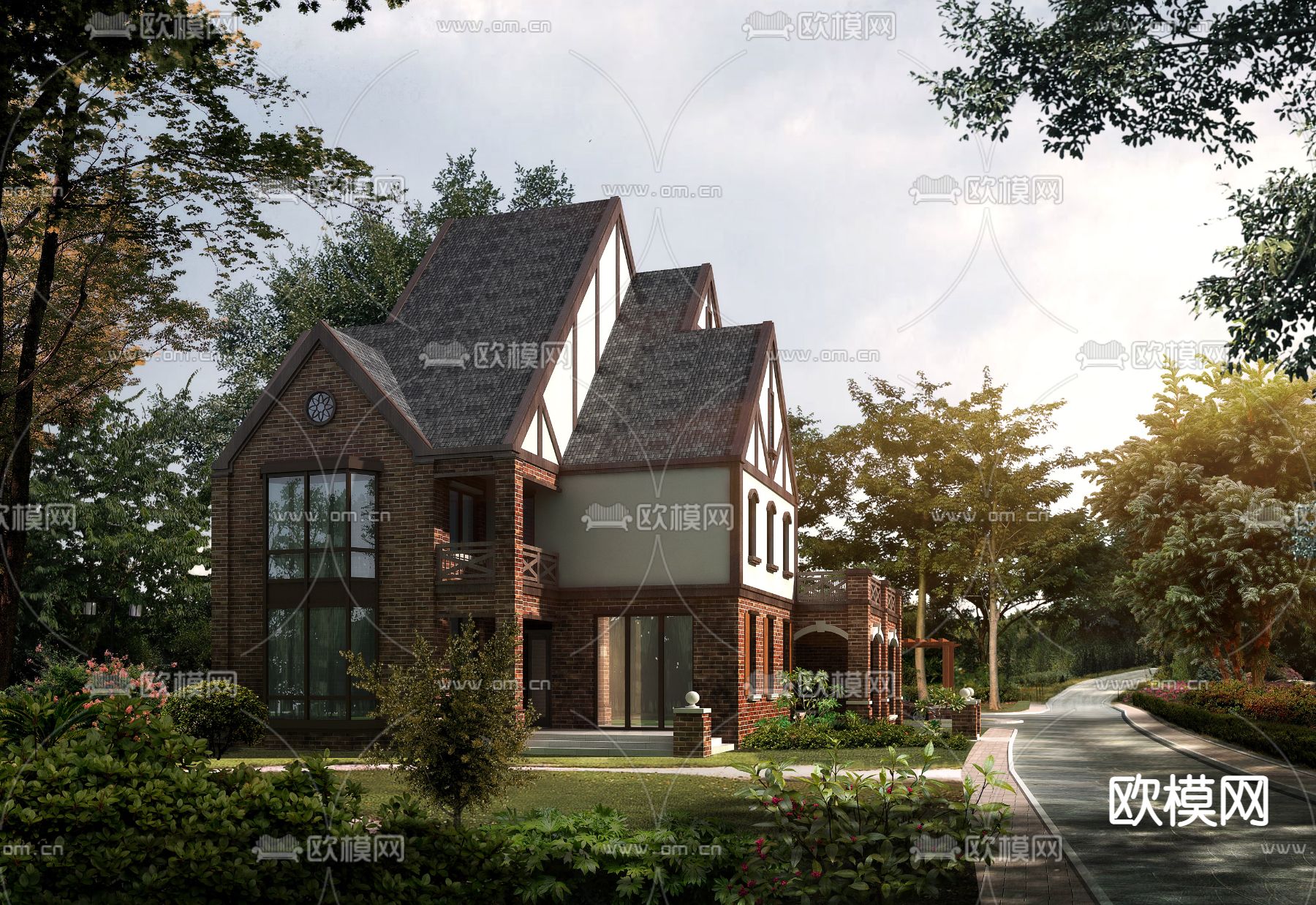 美式别墅外观3d模型下载