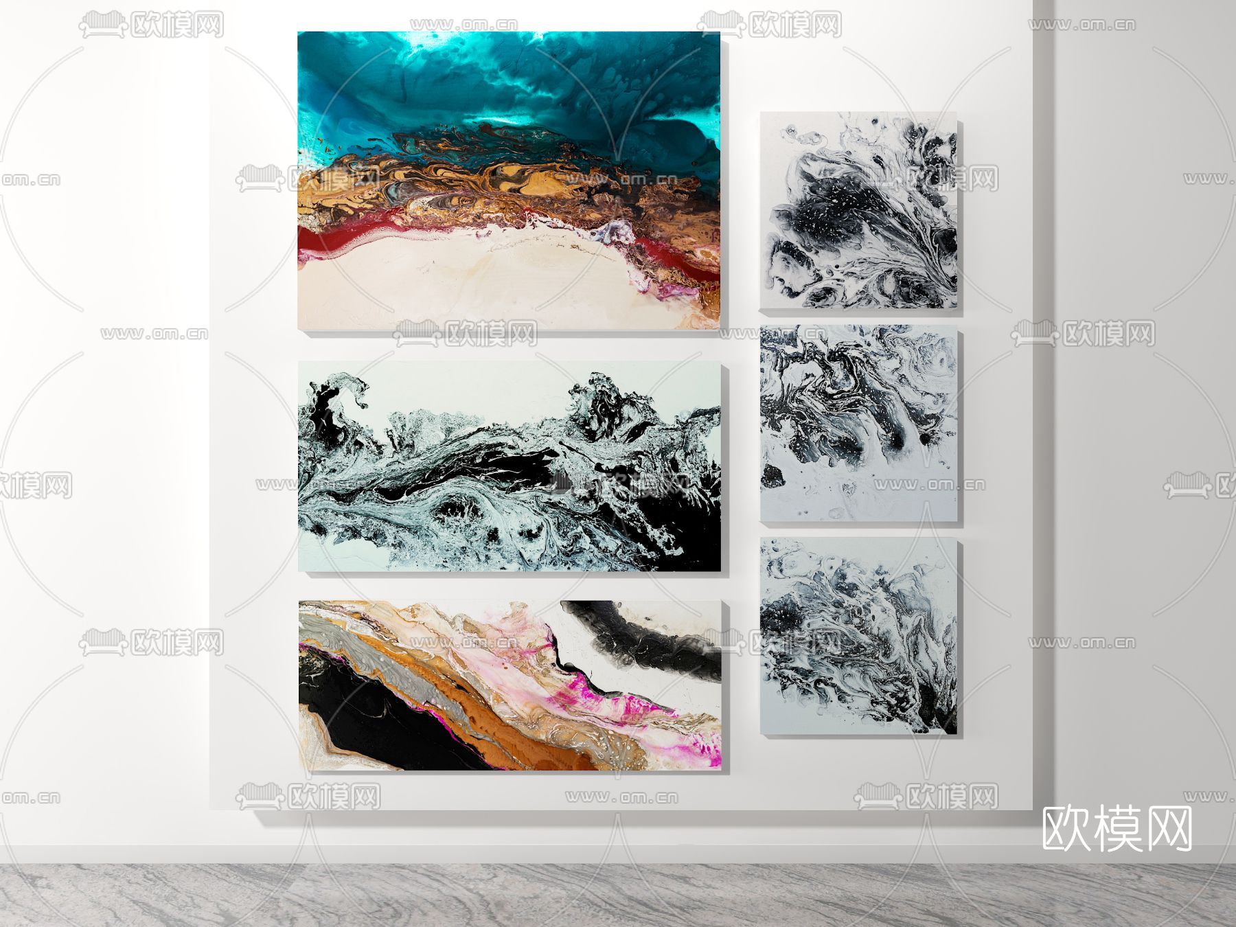 现代抽象装饰挂画3d模型下载（渲染图1）