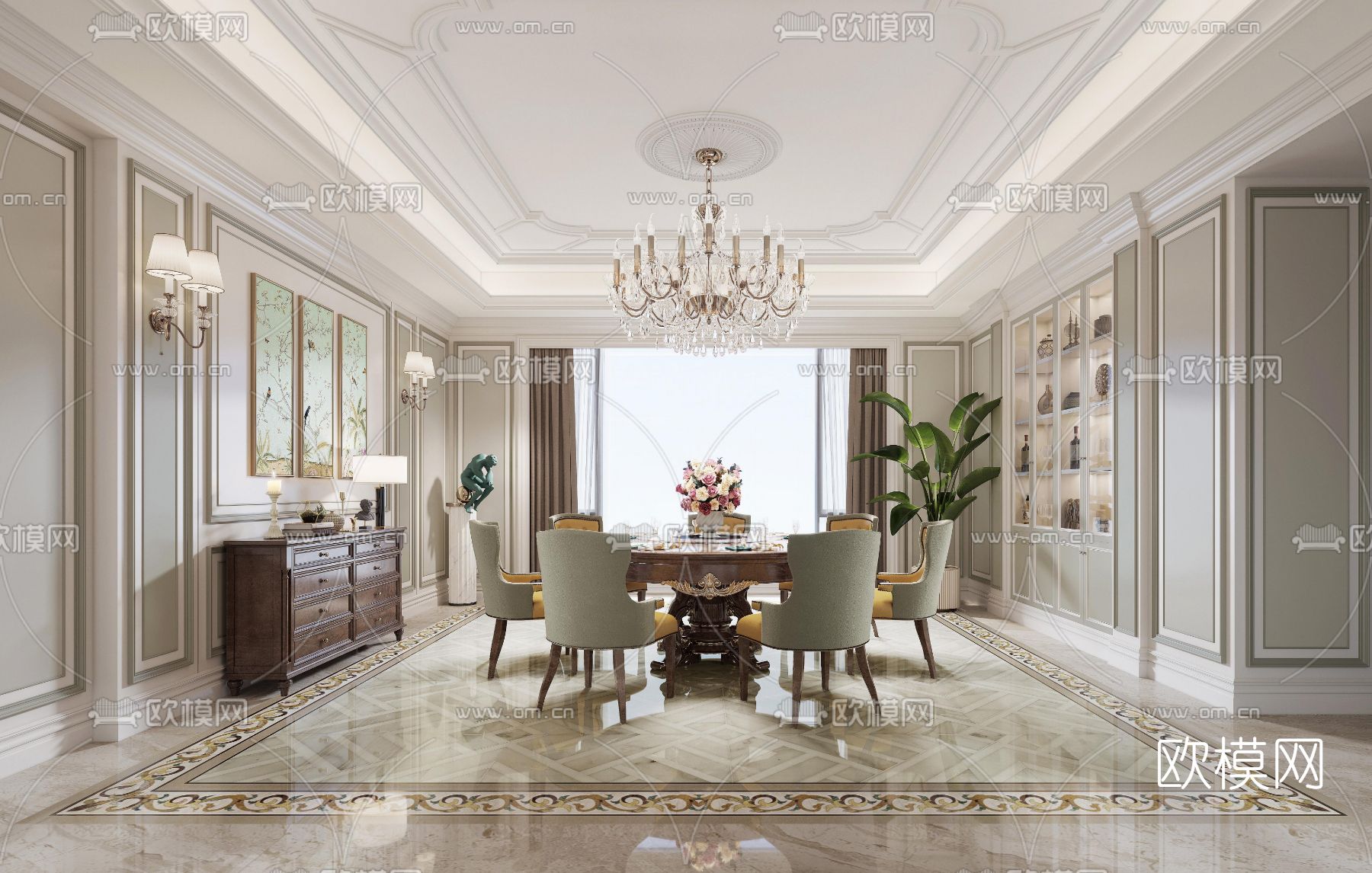 欧式轻奢餐厅3d模型下载（渲染图1）